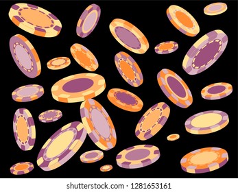 Casino Chips are falling down. Playing Chips rain. Vector illustration