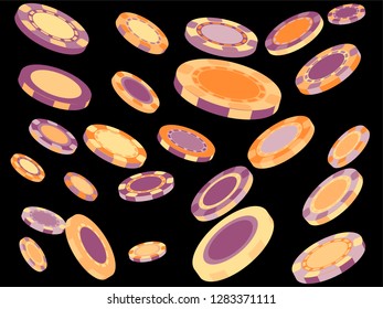 Casino Chips are falling down. Playing Chips rain. Vector illustration