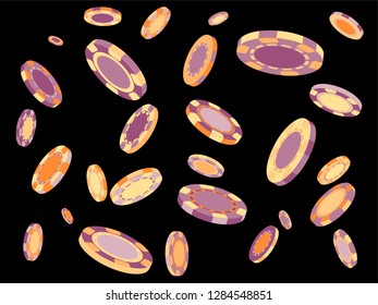 Casino Chips are falling down. Playing Chips rain. Vector illustration