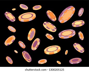 Casino Chips are falling down. Playing Chips rain. Vector illustration