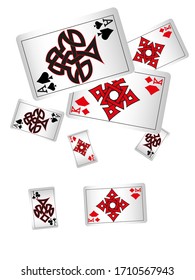 Los Chips del Casino están cayendo. Llueven chispas. Ilustración del vector
Jugando cartas en fondo blanco. Patrón para anuncios de fiestas, eventos en Las Vegas. Ilustración del vector