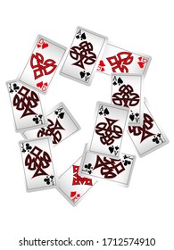Casino Chips are falling down. Playing Chips rain. Vector illustration
Playing Cards on White Background. Pattern for ads of parties, events in Vegas. Vector illustration
