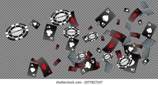 Casino Chips and Casino Chips are falling down. Playing Cards rain. Pattern for ads of parties, events in Vegas. Vector illustration