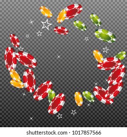 Casino Chips falling on transparent background. Vector illustration