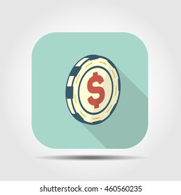 casino chips flat icon with long shadow, vector illustration 