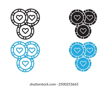 Casino chips icon black and white vector outline sign