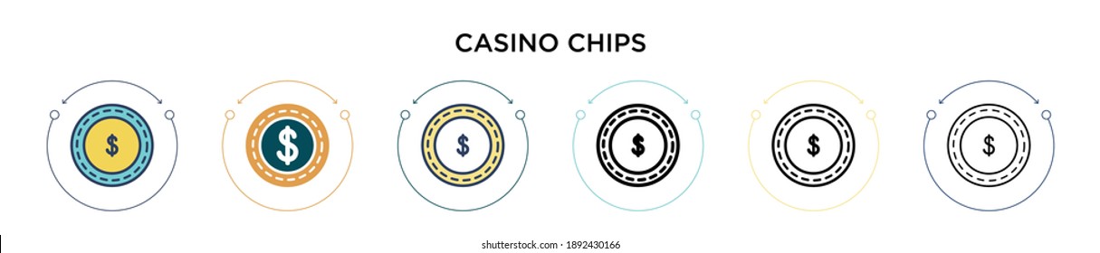 Icono de fichas de casino en el estilo relleno, delgado, contorno y trazo. Ilustración vectorial de dos chips de casino de color y negro iconos vectoriales pueden utilizarse para móviles, ui, web
