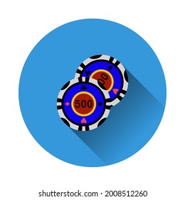 Casino Chips Icon. Flat Circle Stencil Design With Long Shadow. Vector Illustration.