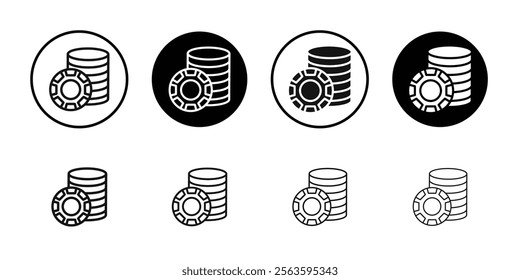 Casino chips icon Flat outline fill set collection