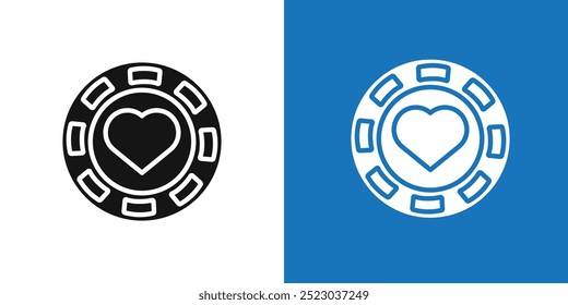 Icono de fichas de casino Conjunto de Vector plano contorno