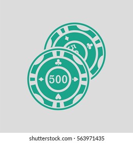 Casino chips icon. Gray background with green. Vector illustration.