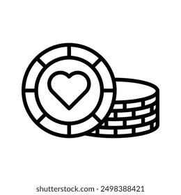 Marca lineal del logotipo del icono de las fichas del casino en blanco y negro