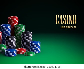 casino chips isolated on green background