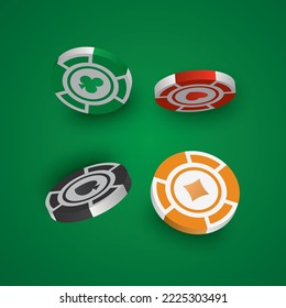 Casino chips isolated on white background, realistic isometric and 3d vector illustrations