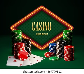 casino chips lamp vintage banner and cards 