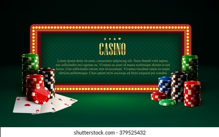 casino chips lamp vintage banner and cards