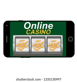 casino chips and mobile isolated on green background