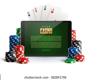 casino chips and mobile isolated on white