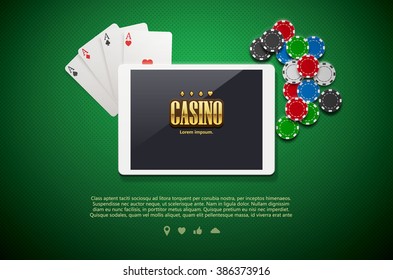 casino chips and mobile isolated on green background