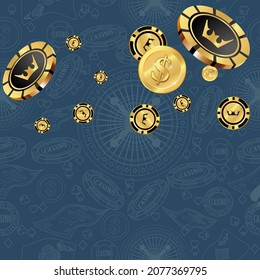 Casino Chips und Geld fallen. Kartenspielen regnen. Muster für Werbung für Partys, Events in Vegas. Vektorgrafik