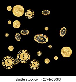 Casino Chips and Money are falling down. Playing Cards rain. Pattern for ads of parties, events in Vegas.