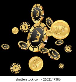 Casino Chips and Money are falling down. Casino Chips and Money rain. Pattern for ads of parties, events in Vegas. Vector illustration