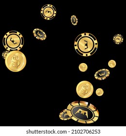 Casino Chips and Money are falling down. Casino Chips and Money rain. Pattern for ads of parties, events in Vegas. Vector illustration