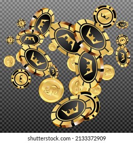 Casino Chips and Money are falling down. Casino Chips and Money rain. Pattern for ads of parties, events in Vegas. Vector illustration
