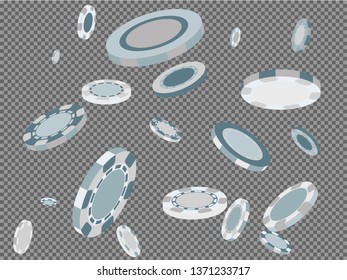 Casino Chips and money falling on transparent background. Vector illustration
