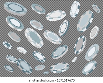 Casino Chips and money falling on transparent background. Vector illustration