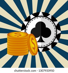 casino chips with money icons