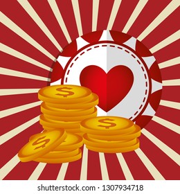 casino chips with money icons