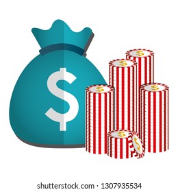 casino chips with money icons