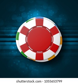 Casino chips on a blue background. Top view. Casino concept. EPS10 vector
