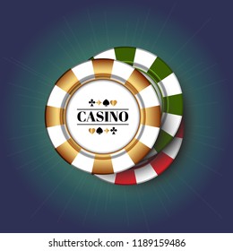 Casino Chips on the green background. 