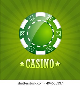 Casino chips on green background