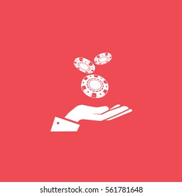 Casino Chips On Hand  Flat Icon On Red Background