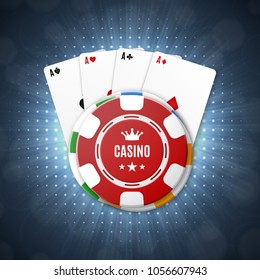 Casino chips with playing cards. Top view. Casino background. EPS10 vector