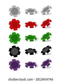 Casino chips for poker or roulette. Brightly colored elements to design logo, website or background. Vector illustration isolated on white background.