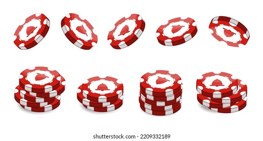 Casino chips for poker or roulette. Realistic 3d. Vector illustration isolated on white background.