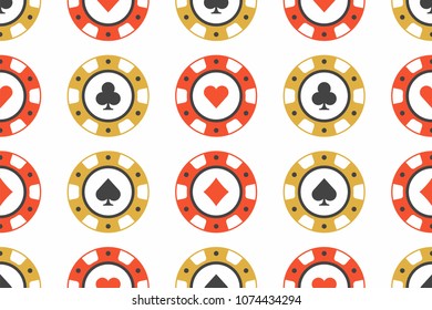 Casino Chips seamless pattern. top view