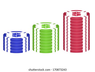 Casino chips set ( red, green,blue). Vector.