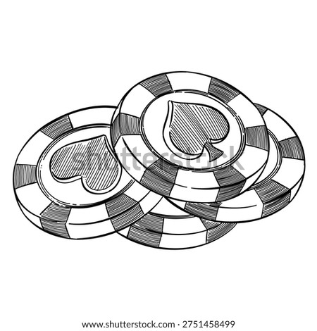 casino chips stack gambling leisure vector line art hand drawn illustration	