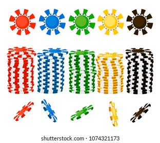 Casino chips stacks. Flat design style. Vector illustration isolated on white background. Web site page and mobile app design.