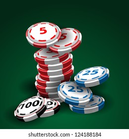 Casino chips stacks on green background