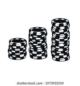 Casino chips stacks template in vintage monochrome style isolated vector illustration