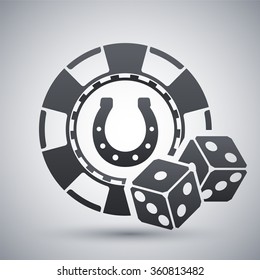 Casino chips with two dices, stock vector
