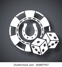 Casino chips with two dices, stock vector