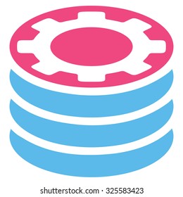 Casino Chips vector icon. Style is bicolor flat symbol, pink and blue colors, rounded angles, white background.