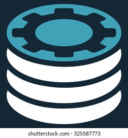 Casino Chips vector icon. Style is bicolor flat symbol, blue and white colors, rounded angles, dark blue background.